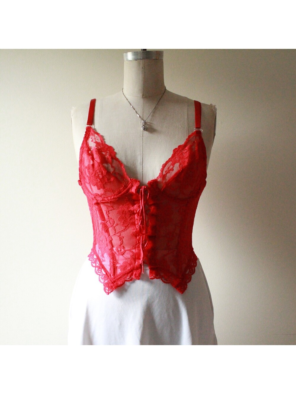 Vintage Delicates Red Lace Corset Bustier Lingerie Top Size 32